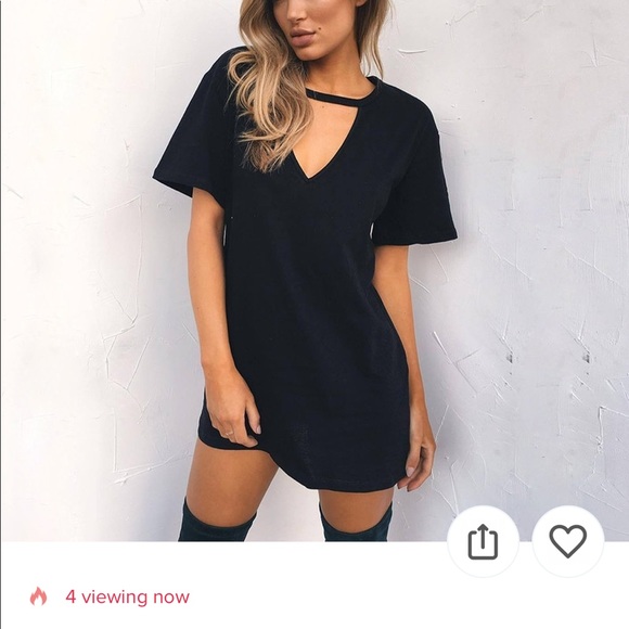 Summer Casual V-Neck T-Shirt Cotton Mini Dress - Picture 3 of 3